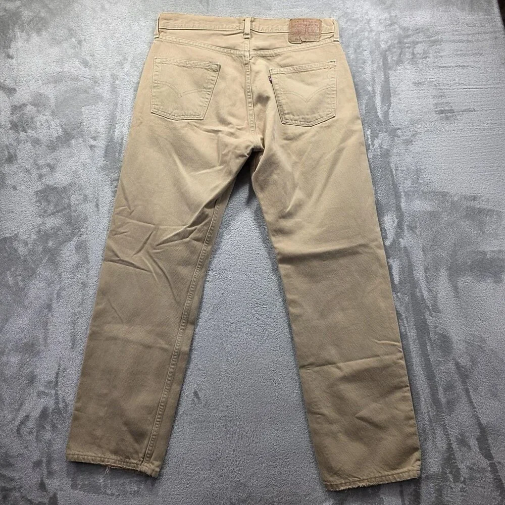 Vintage Levis 501 Jeans Mens 34x30 Khaki Button Fly Straight Made USA 501-0697